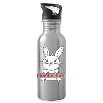 Smiling bunny with logo - Water bottle with straw - silver - Right