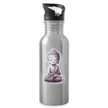 Meditating Buddha with calm expression - Water bottle with straw - silver - Right