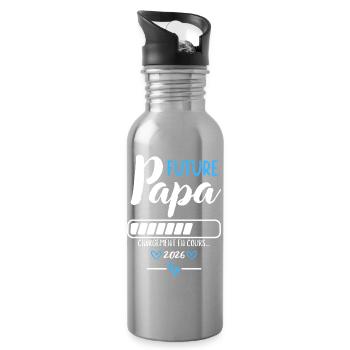 Future Dad 2026 Humor Pregnancy Loading - Water bottle with straw - silver - Right