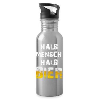 Halb Mensch Halb Bier Biertrinker Party Spruch - Trinkflasche mit integriertem Trinkhalm - Lightsilver - Rechts