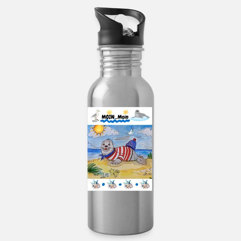 EG Urlaub I Seehund I Nordsee I Geschenkidee - Trinkflasche mit integriertem Trinkhalm - Lightsilver