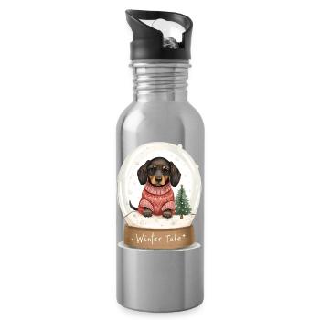 Dachshund in Snow Globe – Winter Tale - Water bottle with straw - silver - Right