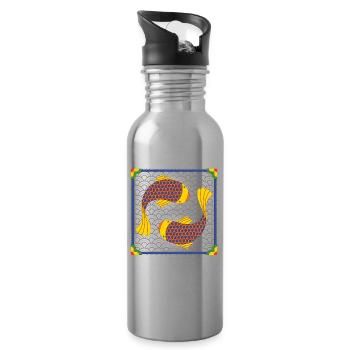 Korean Koi Fish Pattern - Water bottle with straw - silver - Right