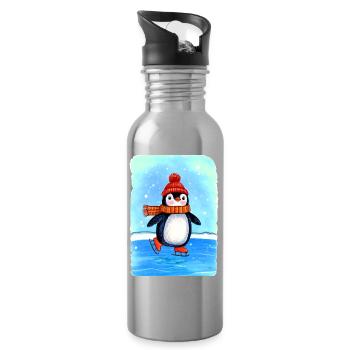 Kleiner Pinguin-Schlittschuh-Läufer - Trinkflasche mit integriertem Trinkhalm - Lightsilver - Rechts