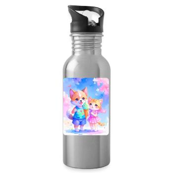 Hündchen, Kätzchen & Eiscreme - Trinkflasche mit integriertem Trinkhalm - Lightsilver - Rechts