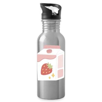 Strawberry Milk Box Illustration - Water bottle with straw - silver - Right