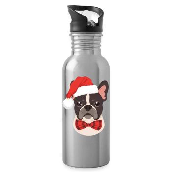 French Bulldog mit Weihnachtsmütze Minimalistisch - Trinkflasche mit integriertem Trinkhalm - Lightsilver - Rechts