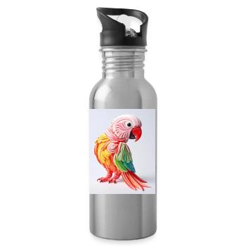 Bunter Candy Papagei - Trinkflasche mit integriertem Trinkhalm - Lightsilver - Rechts