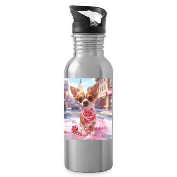 Candy Pup with Candy Cane - Water bottle with straw - silver - Right