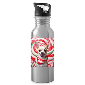Candy Dog in Peppermix Background - Water bottle with straw - silver - Right
