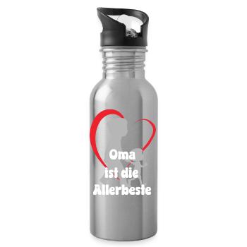 Grandma is the very best heart love Grandma with grandson - Water bottle with straw - silver - Right