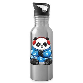 Grumpy Panda Tenue de Noël Hiver Drôle - Gourde avec paille intégrée - argent clair - Droite