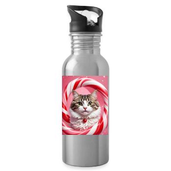 Chat de Noël en conception d’anneau de bonbons - Gourde avec paille intégrée - argent clair - Droite