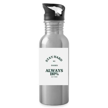 110 percent fitness motto - Water bottle with straw - silver - Right