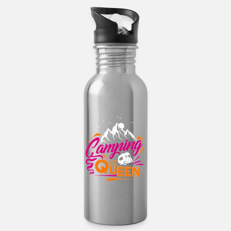 Camping Queen - Trinkflasche mit integriertem Trinkhalm - Lightsilver