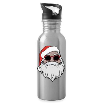 Santa with red sunglasses - Water bottle with straw - silver - Right