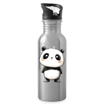 petit panda dessin - Gourde avec paille intégrée - argent clair - Droite