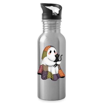 Patchwork Ghost with Black Cat - Water bottle with straw - silver - Right