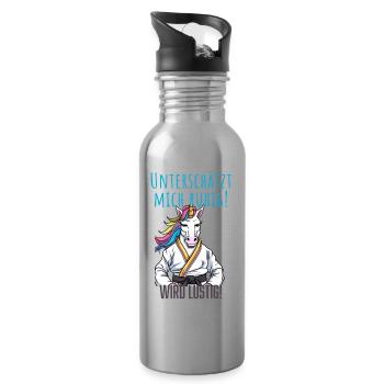 Karate Unicorn - Water bottle with straw - silver - Right
