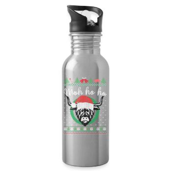 Weihnachten Kuh - Moh ho ho - Milchbauer  - Trinkflasche mit integriertem Trinkhalm - Lightsilver - Rechts