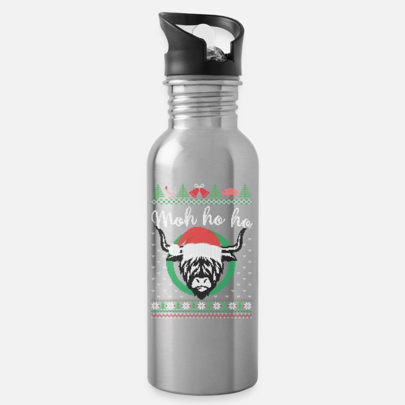 Vache de Noël - Moh ho ho - Fermier laitier - Gourde avec paille intégrée - argent clair