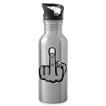 Middle Finger Stinky Finger Design Grey - Water bottle with straw - silver - Right