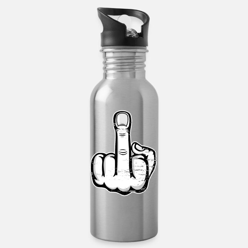 Mittelfinger Stinkefinger Design weiß used - Trinkflasche mit integriertem Trinkhalm - Lightsilver