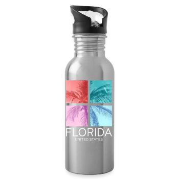 Florida USA Miami America Summer Palm Trees Beach - Water bottle with straw - silver - Right