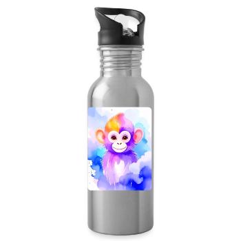 Little Monkey (Portrait) (Purple Watercolor) - Water bottle with straw - silver - Right