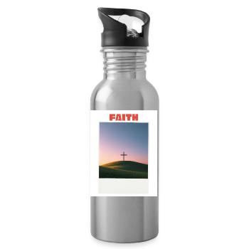 Faith at sunset - Water bottle with straw - silver - Right