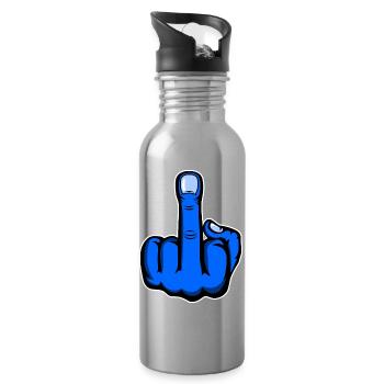 Mittelfinger Stinkefinger Design Blau - Trinkflasche mit integriertem Trinkhalm - Lightsilver - Rechts