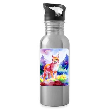 Luchs im Bergwald (Aquarell) - Trinkflasche mit integriertem Trinkhalm - Lightsilver - Rechts