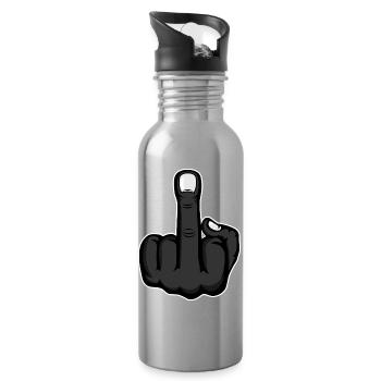 Middle Finger Stinky Finger Design Black - Water bottle with straw - silver - Right