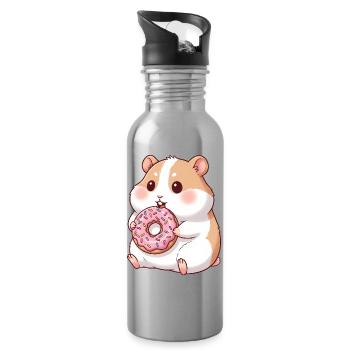Süße Hamster und Meerschweinchen Cartoon Donut  - Trinkflasche mit integriertem Trinkhalm - Lightsilver - Rechts