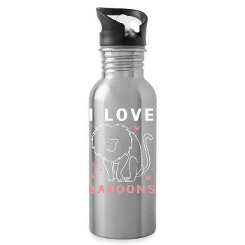 Pavian Primat Affe Affen Baboon - Trinkflasche mit integriertem Trinkhalm - Lightsilver - Rechts