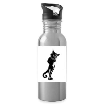 Steh auf, Katzen! - Trinkflasche mit integriertem Trinkhalm - Lightsilver - Rechts