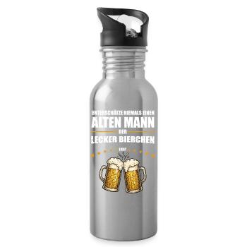 Gift for Old Man Who Loves Delicious Beer - Water bottle with straw - silver - Right