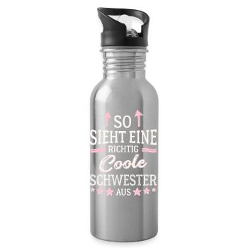 So sieht eine richtig coole Schwester aus - Trinkflasche mit integriertem Trinkhalm - Lightsilver - Rechts