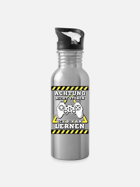 Gamer - Water bottle with straw - silver
