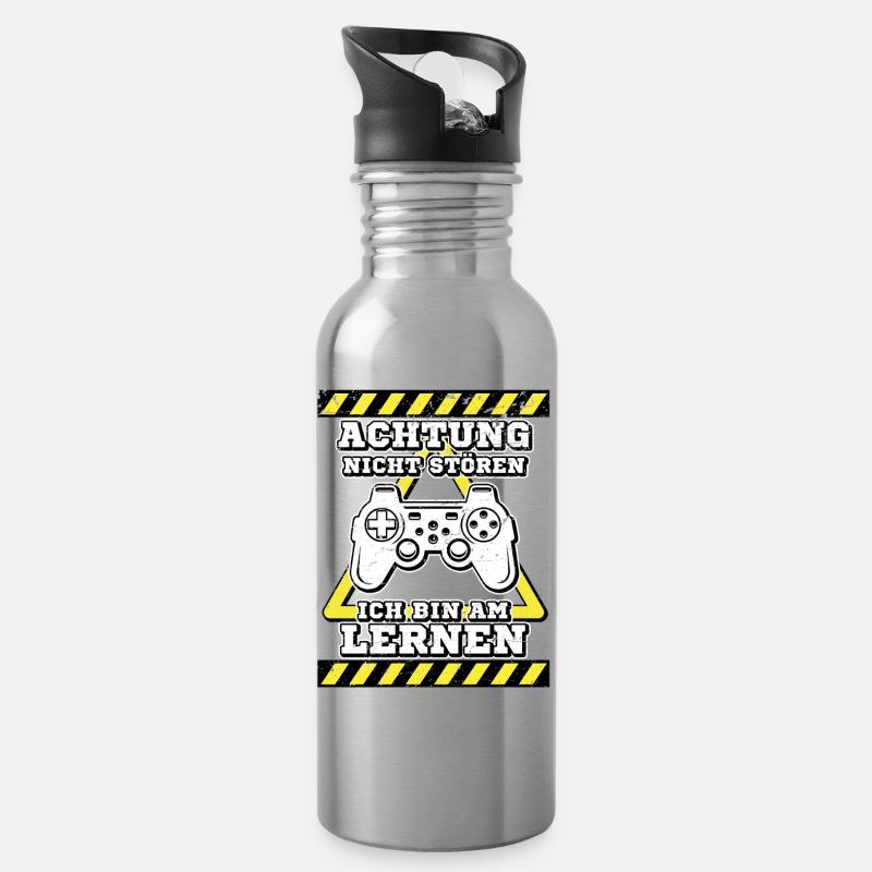Gamer - Water bottle with straw - silver