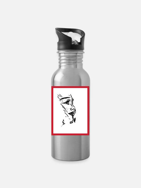 Female Portrait Ink - Water bottle with straw - silver