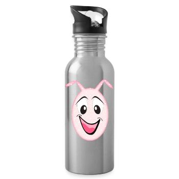 Petit monstre mignon Visage de lapin Coeurs - Gourde avec paille intégrée - argent clair - Droite