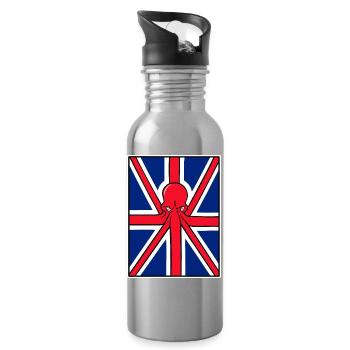 Red Octopus Union Jack Flagge - Trinkflasche mit integriertem Trinkhalm - Lightsilver - Rechts
