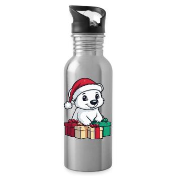 Polar Bear Christmas Gifts Polar Bear - Water bottle with straw - silver - Right