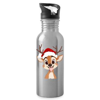 Hirsch und Weihnachten - Trinkflasche mit integriertem Trinkhalm - Lightsilver - Rechts