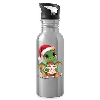 Warm Christmas Dragon - Water bottle with straw - silver - Right