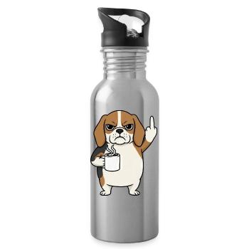 Sour Beagle with Coffee Cartoon Middle Finger - Water bottle with straw - silver - Right
