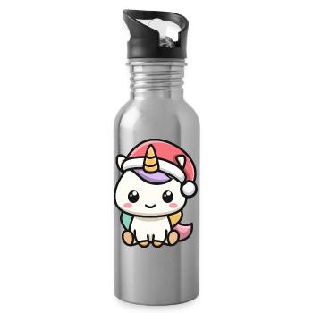 Kawaii Einhorn mit Weihnachtsmütze - Trinkflasche mit integriertem Trinkhalm - Lightsilver - Rechts
