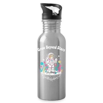 Astronaut cat over starry world - Water bottle with straw - silver - Right