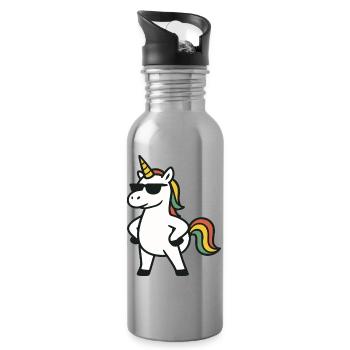 Cool Sunglasses Unicorn with Confident Pose Art - Water bottle with straw - silver - Right
